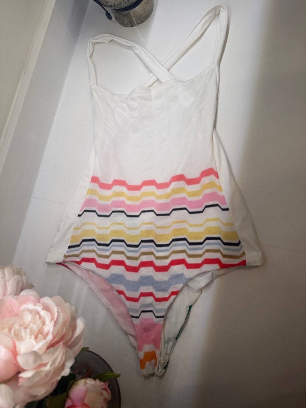 Missoni White Cheeky One-Piece with Multicolor Chevron Stripes